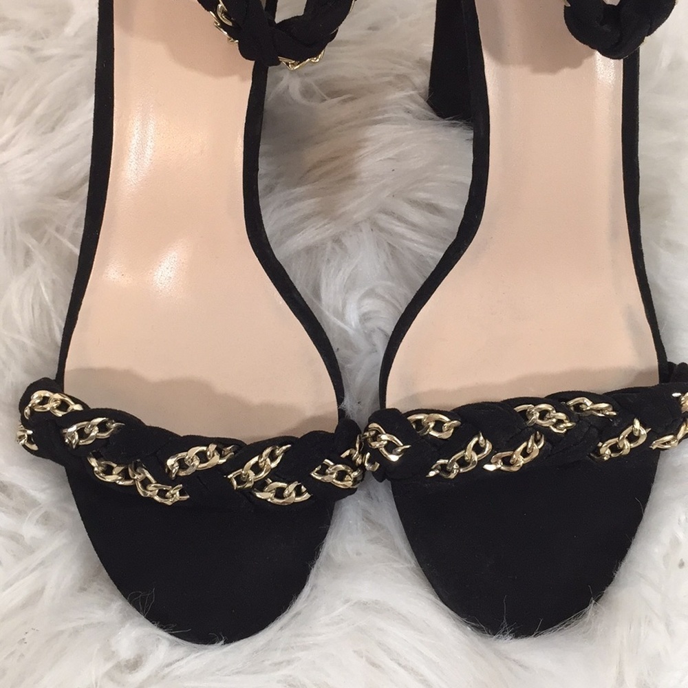 Qupid Sexy Black Braided Chain Accent Chunky Heels - Picture 6 of 16